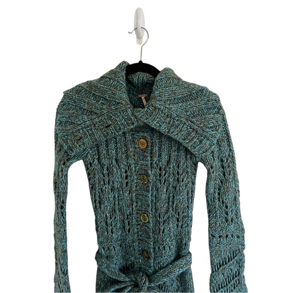 Free People Green Blue Budapest Daydream Long Knit Duster Sweater Cardigan Small - Picture 5 of 10